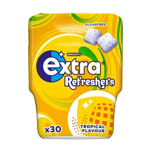 Extra Refreshers Tropical Flavour Sugarfree Chewing Gum Bottle 30 Pieces (Case of 6) - Honesty Sales U.K