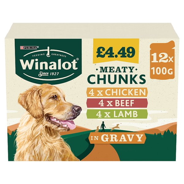WINALOT Meaty Chunks Mixed in Gravy Wet Dog Food 12x100g (Case of 4) - Honesty Sales