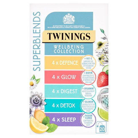 Twinings Superblends Wellbeing Collection 20 Tea Bags 37g (Case of 4) - Honesty Sales U.K