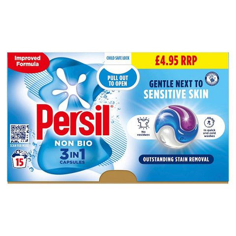 Persil 3 in 1 Washing Capsules Non Bio 15 Washes (Case of 4) - Honesty Sales U.K