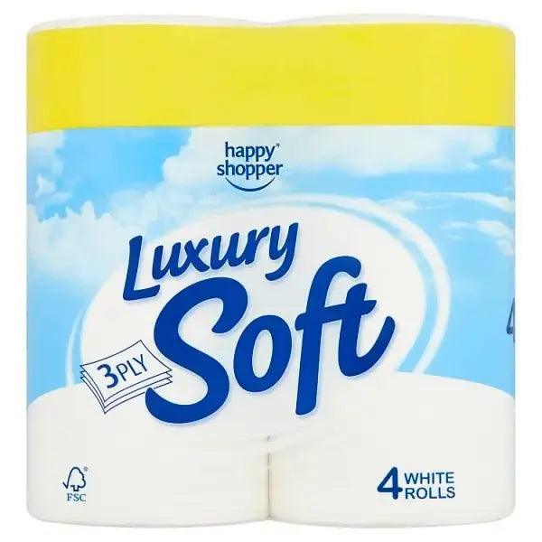 Happy Shopper Luxury Soft 3 Ply 4 White Rolls - Case of 10 - Honesty Sales Image principale du produit
