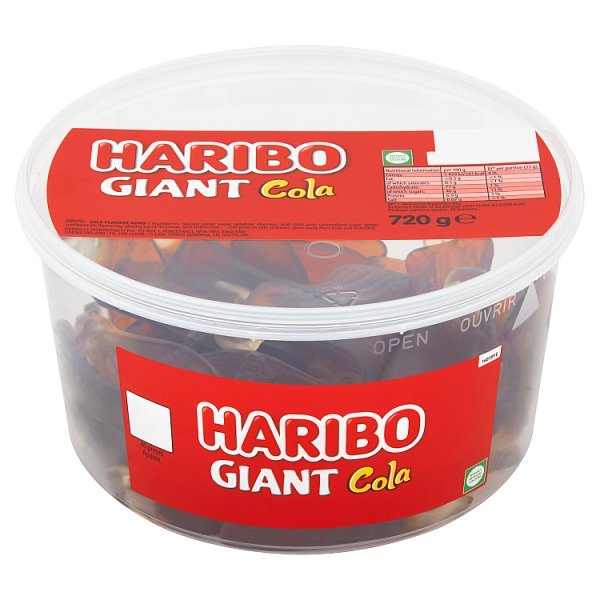 HARIBO Giant Cola Jelly Sweets Tub 720g (1 x 40pc) - Honesty Sales
