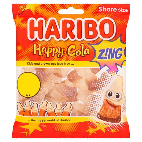 HARIBO Happy Cola Zing Fizzy & Jelly Sweets Sharing Bag 140g (12 x 140g) - Honesty Sales