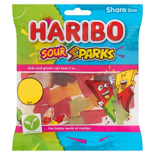 HARIBO Sour Sparks Fruit & Cola Gums Sweets Sharing Bag 140g (12 x 140g) - Honesty Sales