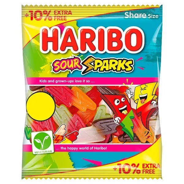 HARIBO Sour Sparks Fruit & Cola Gums Sweets Sharing Bag 154g (Case of 12) - Honesty Sales
