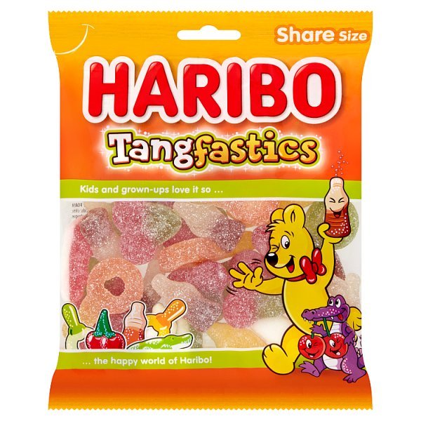 HARIBO Tangfastics Fruit & Cola Flavour Fizzy Jelly Sweets Sharing Bag 160g (12 x 160g) - Honesty Sales