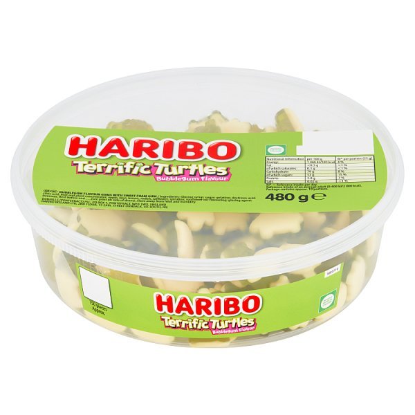 HARIBO Terrific Turtles Bubblegum Flavour Jelly & Foam Sweets Tub 480g (8 x 150pc) - Honesty Sales