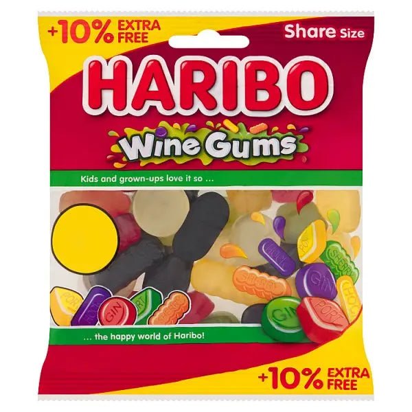 HARIBO Wine Gums Fruit Flavour Jelly Sweets Sharing Bag 154g (Case of 12) - Honesty Sales