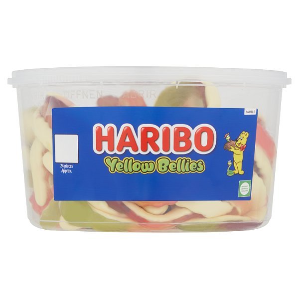 HARIBO Yellow Bellies Fruit Flavour & Foam Gums Sweets Tub 768g (4 x 24pc) - Honesty Sales