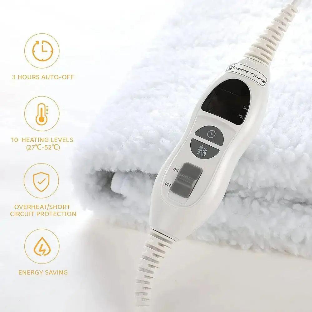 Heated Underblanket 150x80cm Electric Blanket with 10 Temperature Levels Washable 3H Timer - Honesty Sales