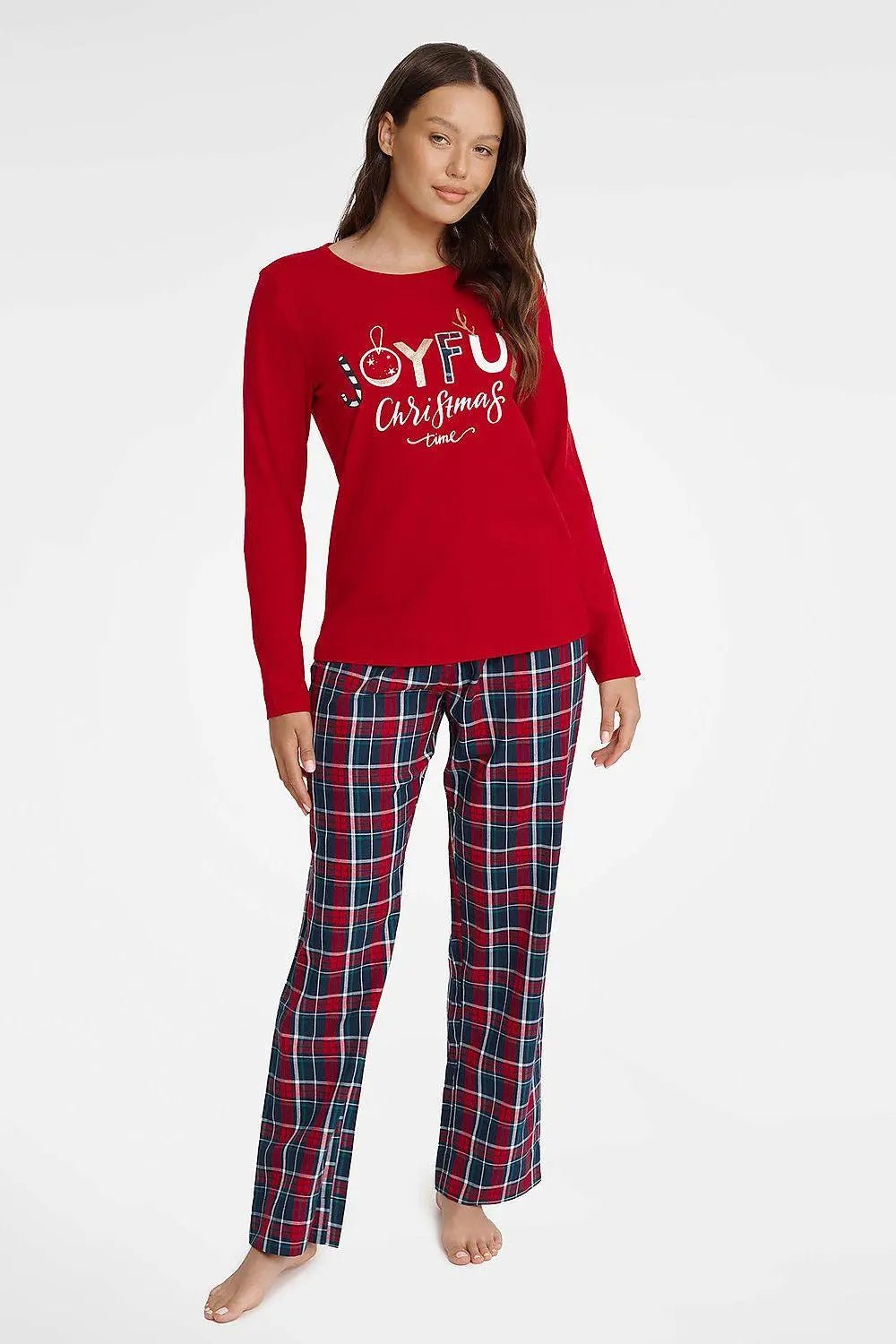 Henderson red color sleeved blouse and pants womens pajamas - Honesty Sales