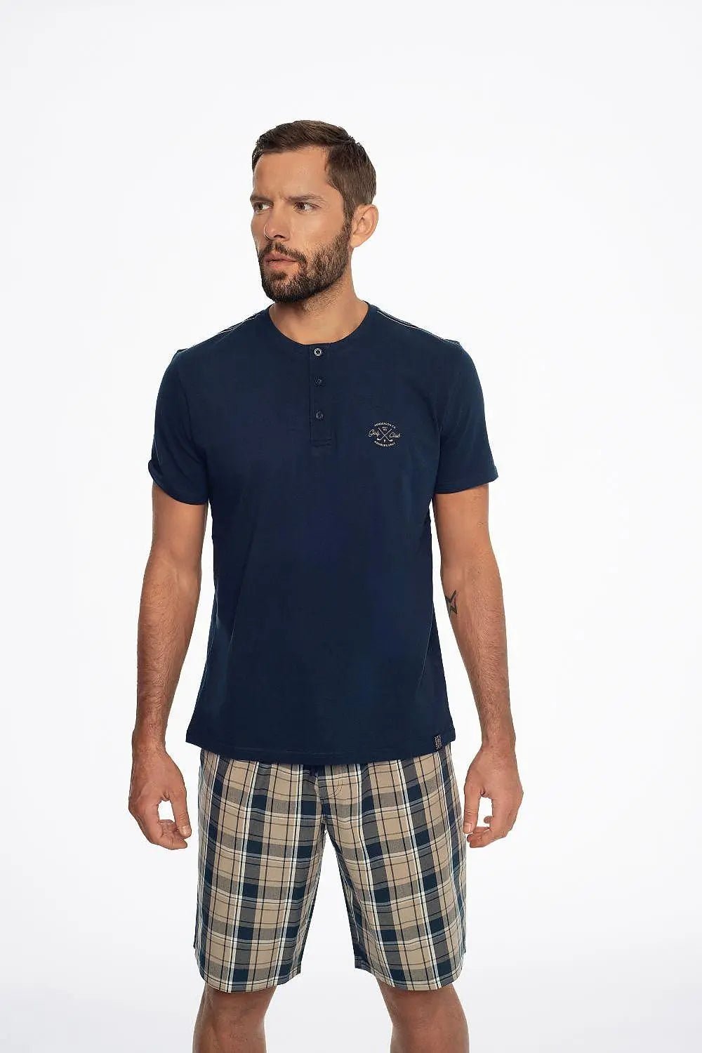 Henderson short-sleeved cotton shirt in solid color men's pajamas - Honesty Sales