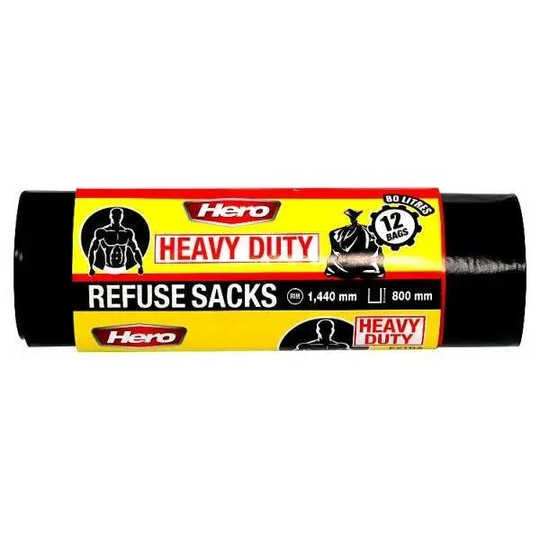 Hero Heavy Duty Refuse Sacks XL 12 Bags - Honesty Sales