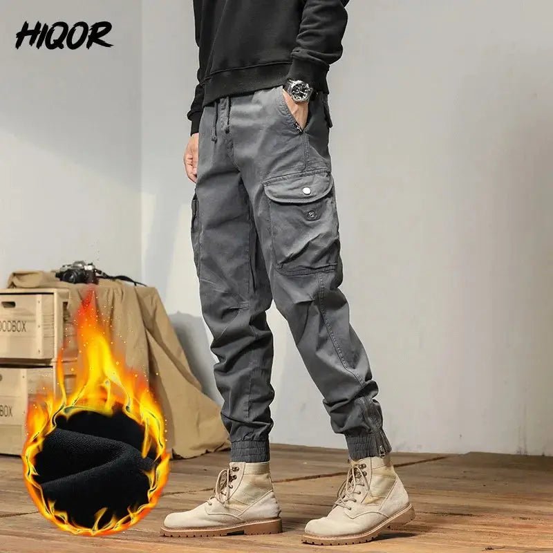 HIQOR 2025 New Cargo Pants Men Winter Man Y2k Harem Tactical Pants for Men Outdoor Fleece Multi - Pockets Cotton Casual Trousers - Honesty Sales