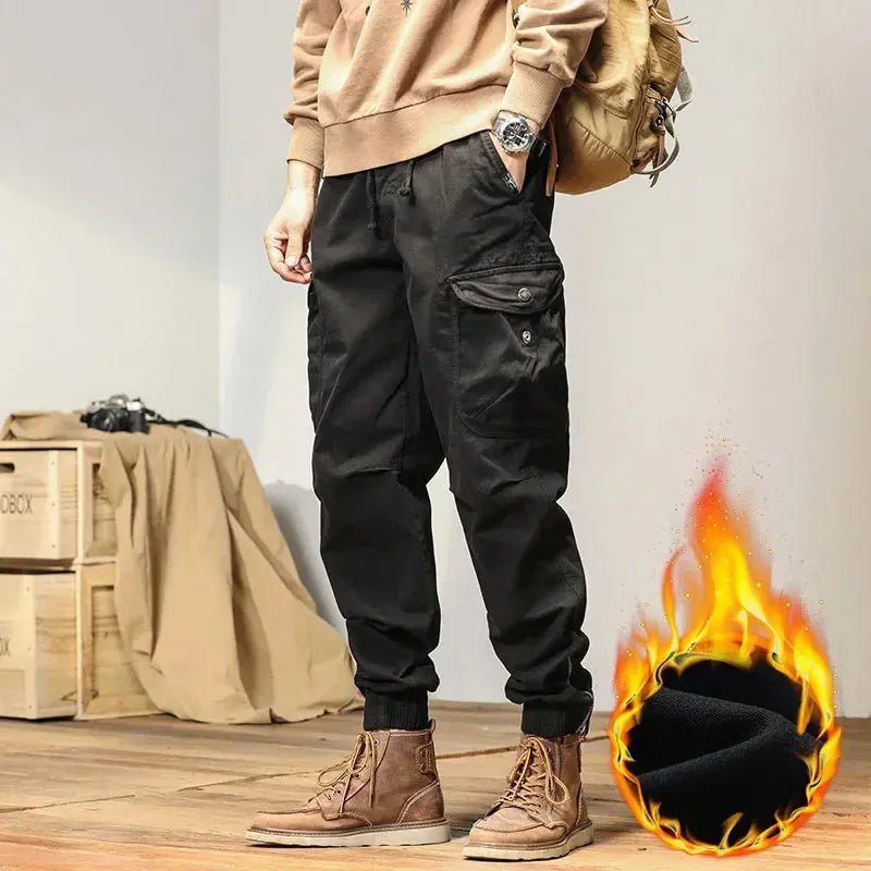 HIQOR 2025 New Cargo Pants Men Winter Man Y2k Harem Tactical Pants for Men Outdoor Fleece Multi - Pockets Cotton Casual Trousers - Honesty Sales