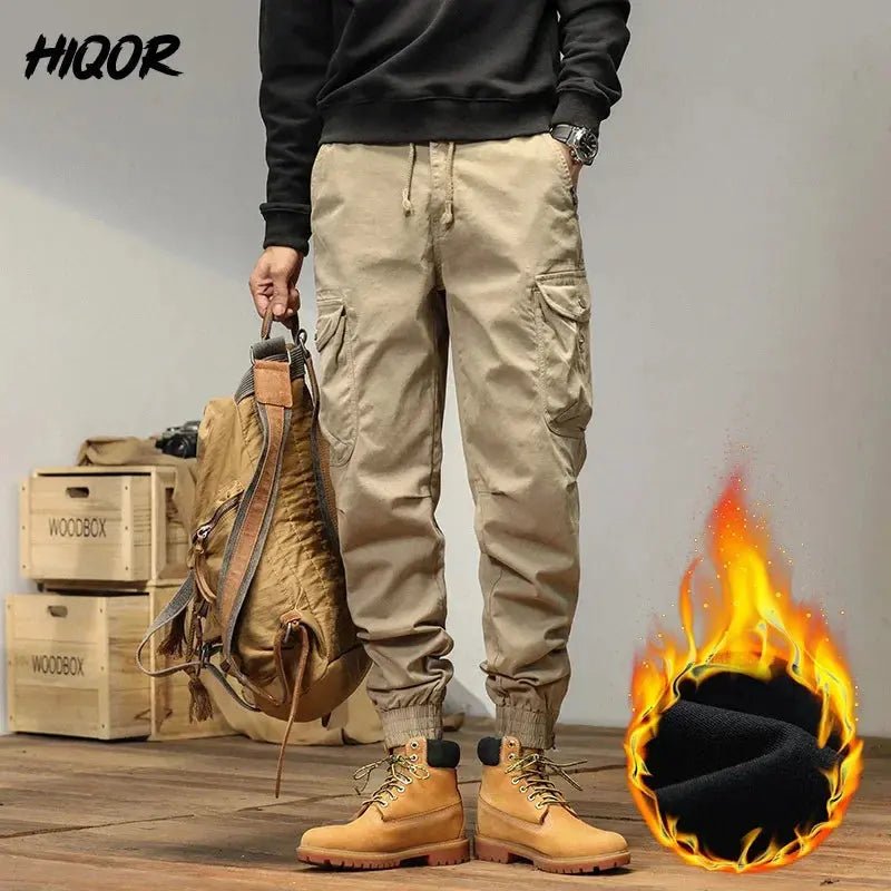 HIQOR 2025 New Cargo Pants Men Winter Man Y2k Harem Tactical Pants for Men Outdoor Fleece Multi - Pockets Cotton Casual Trousers - Honesty Sales