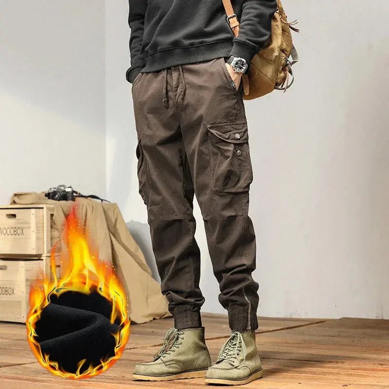 HIQOR 2025 New Cargo Pants Men Winter Man Y2k Harem Tactical Pants for Men Outdoor Fleece Multi - Pockets Cotton Casual Trousers - Honesty Sales