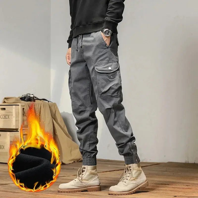 HIQOR 2025 New Cargo Pants Men Winter Man Y2k Harem Tactical Pants for Men Outdoor Fleece Multi - Pockets Cotton Casual Trousers - Honesty Sales
