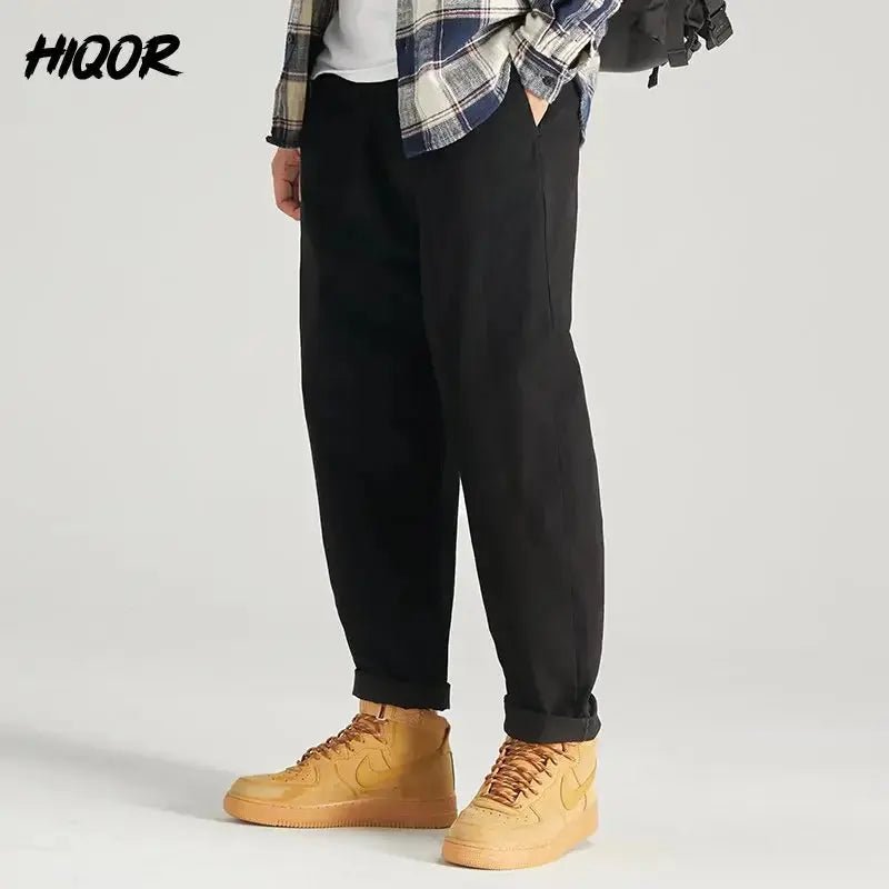 HIQOR Men’s Oversized Japanese Cargo Trousers – Black / Army Green - Honesty Sales