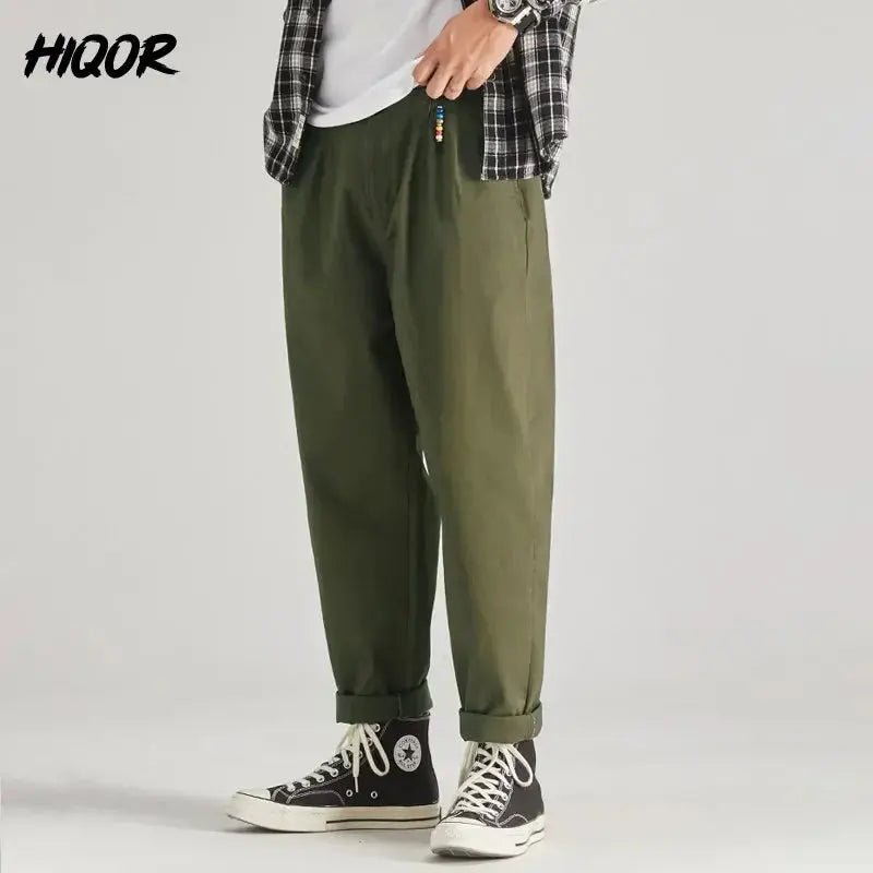HIQOR Men’s Oversized Japanese Cargo Trousers – Black / Army Green - Honesty Sales