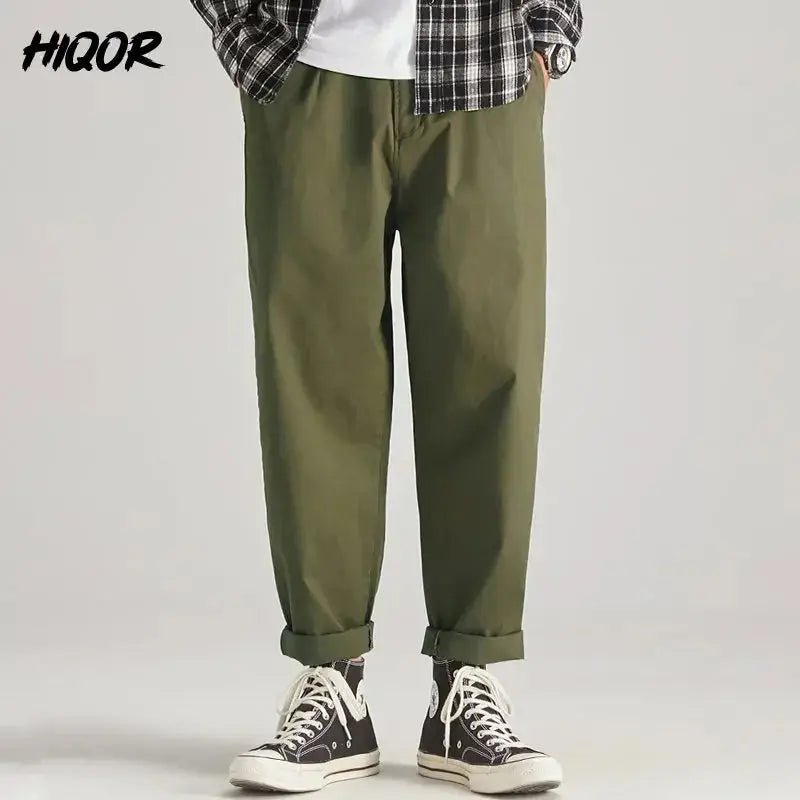 HIQOR Men’s Oversized Japanese Cargo Trousers – Black / Army Green - Honesty Sales