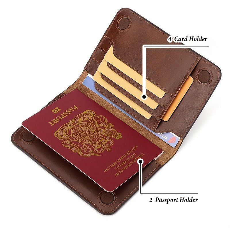 HUMERPAUL Men’s RFID Blocking Leather Passport Holder & Wallet – Slim Travel Organizer with Credit Card & Vaccine ID Pockets (Coffee/Brown, Full - Grain Cowhide) - Honesty Sales