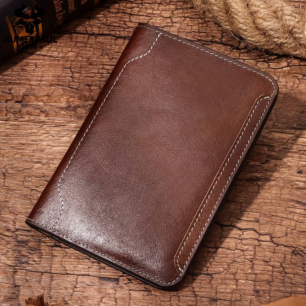 HUMERPAUL Men’s RFID Blocking Leather Passport Holder & Wallet – Slim Travel Organizer with Credit Card & Vaccine ID Pockets (Coffee/Brown, Full - Grain Cowhide) - Honesty Sales