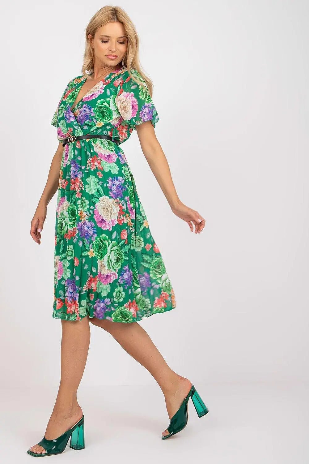 Italy Moda womens elegant polyester decorated lower part pleats daydress - Honesty Sales