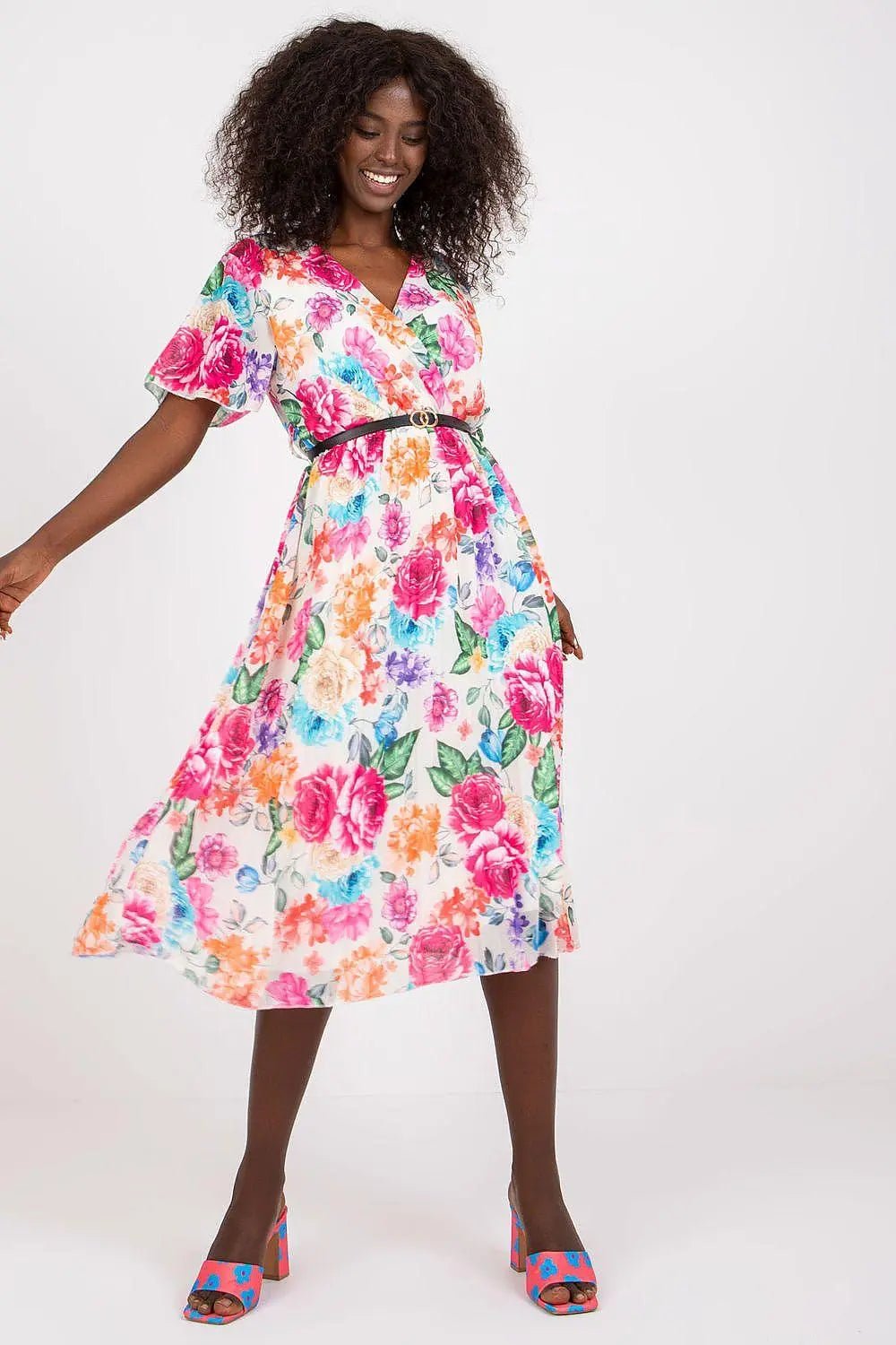 Italy Moda womens elegant polyester decorated lower part pleats daydress - Honesty Sales