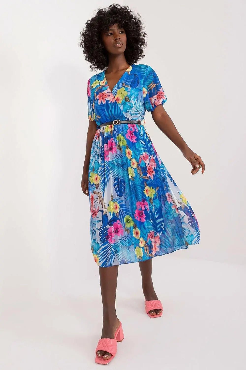 Italy Moda womens elegant polyester decorated lower part pleats daydress - Honesty Sales