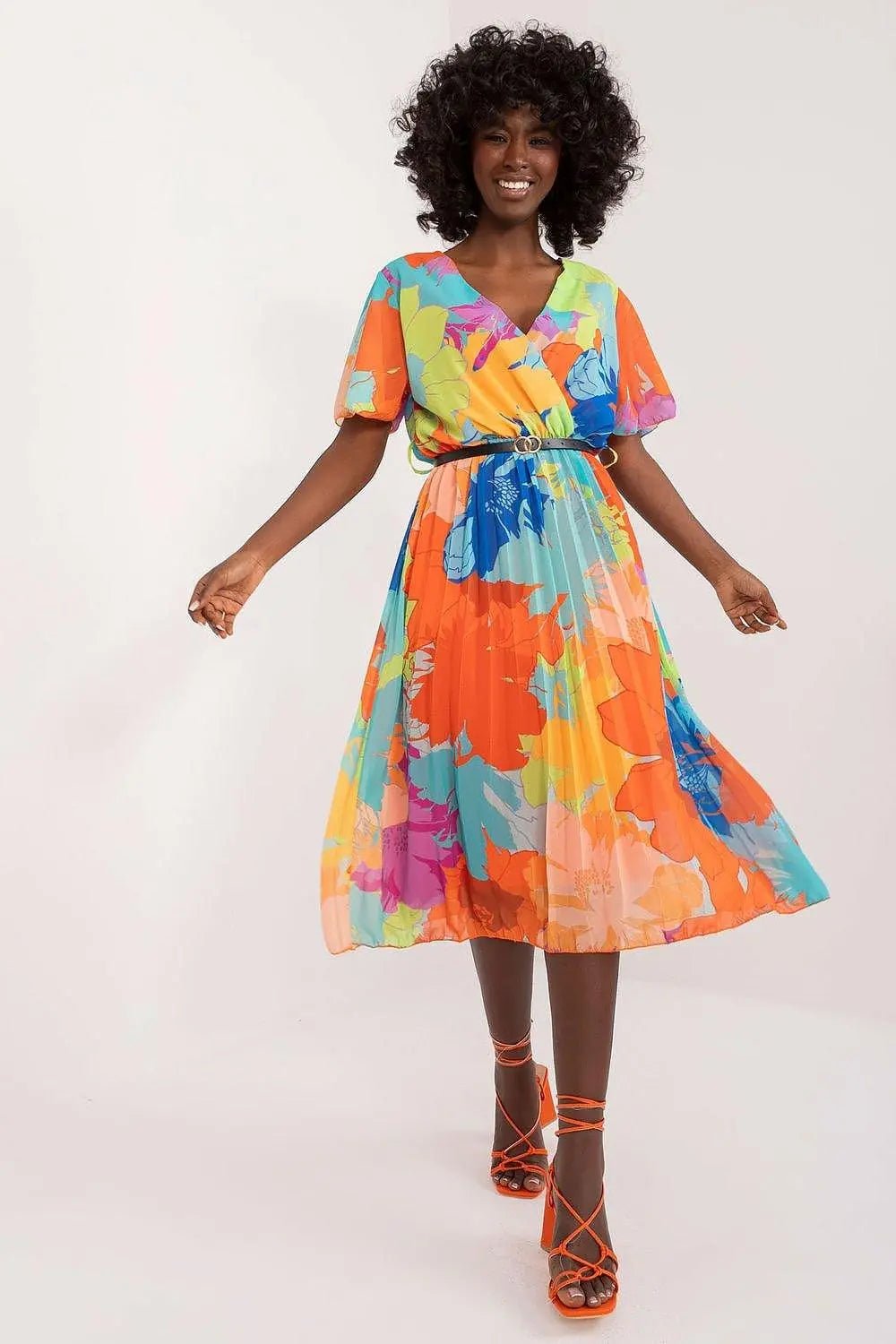 Italy Moda womens elegant polyester decorated lower part pleats daydress - Honesty Sales