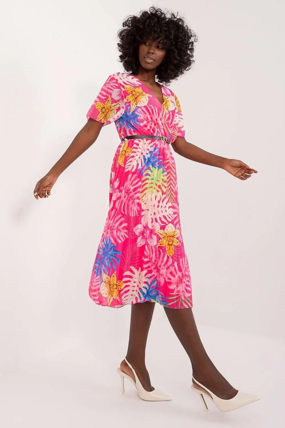 Italy Moda womens elegant polyester decorated lower part pleats daydress - Honesty Sales