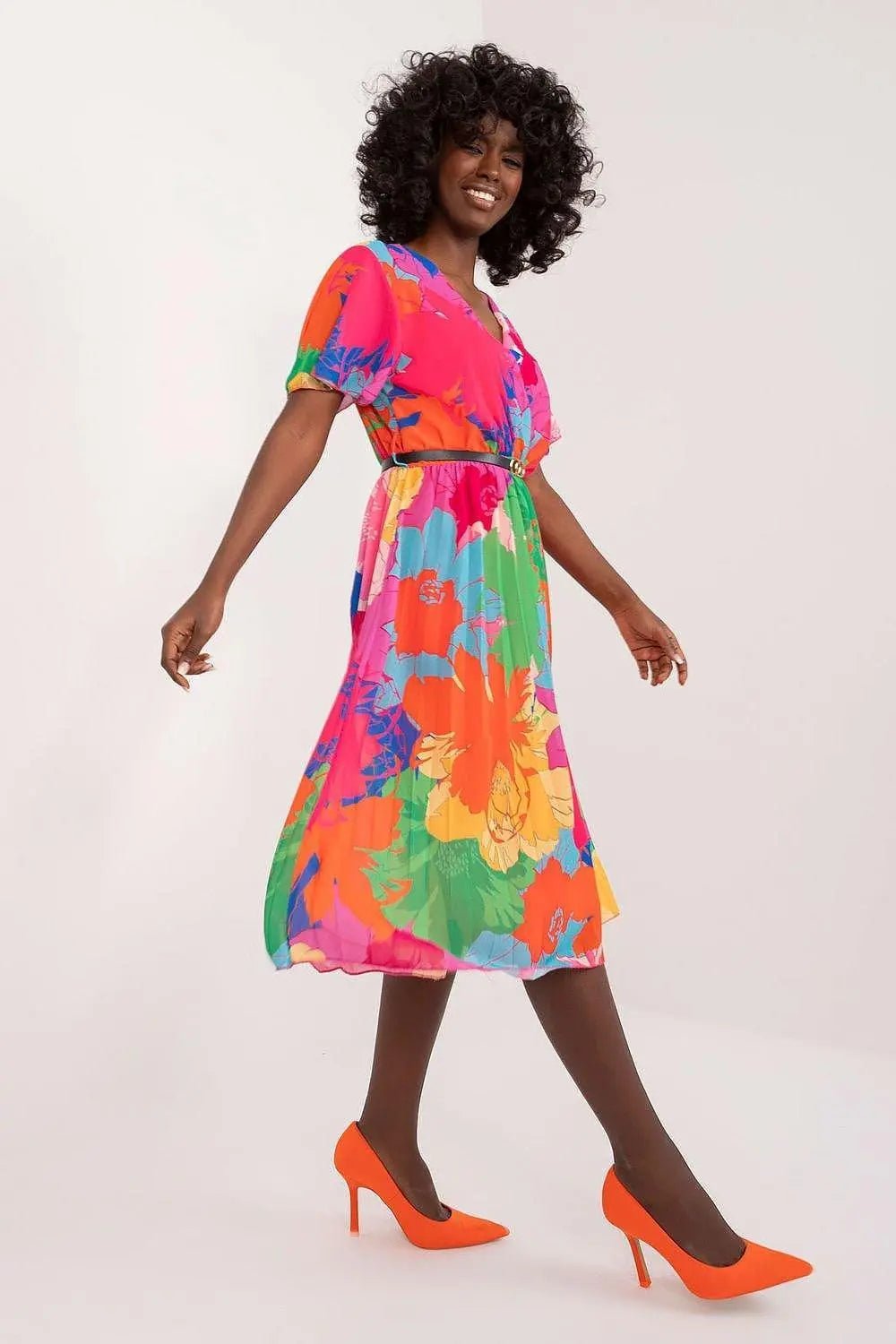 Italy Moda womens elegant polyester decorated lower part pleats daydress - Honesty Sales