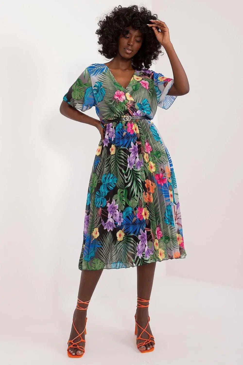 Italy Moda womens elegant polyester decorated lower part pleats daydress - Honesty Sales
