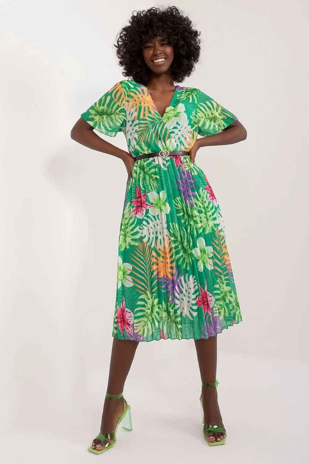 Italy Moda womens elegant polyester decorated lower part pleats daydress - Honesty Sales