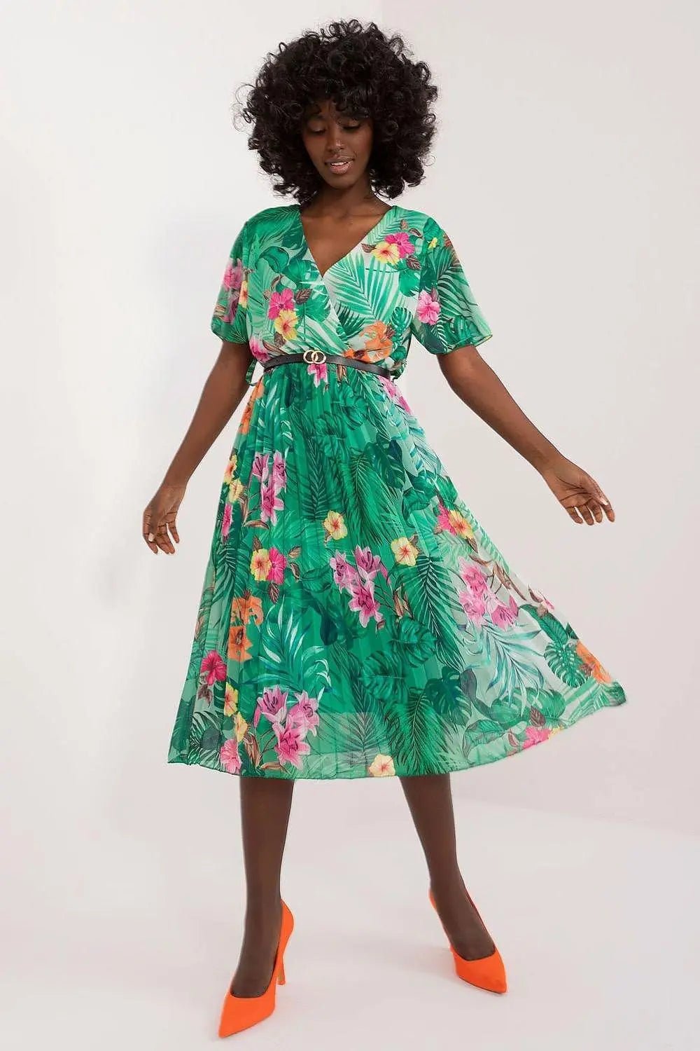 Italy Moda womens elegant polyester decorated lower part pleats daydress - Honesty Sales