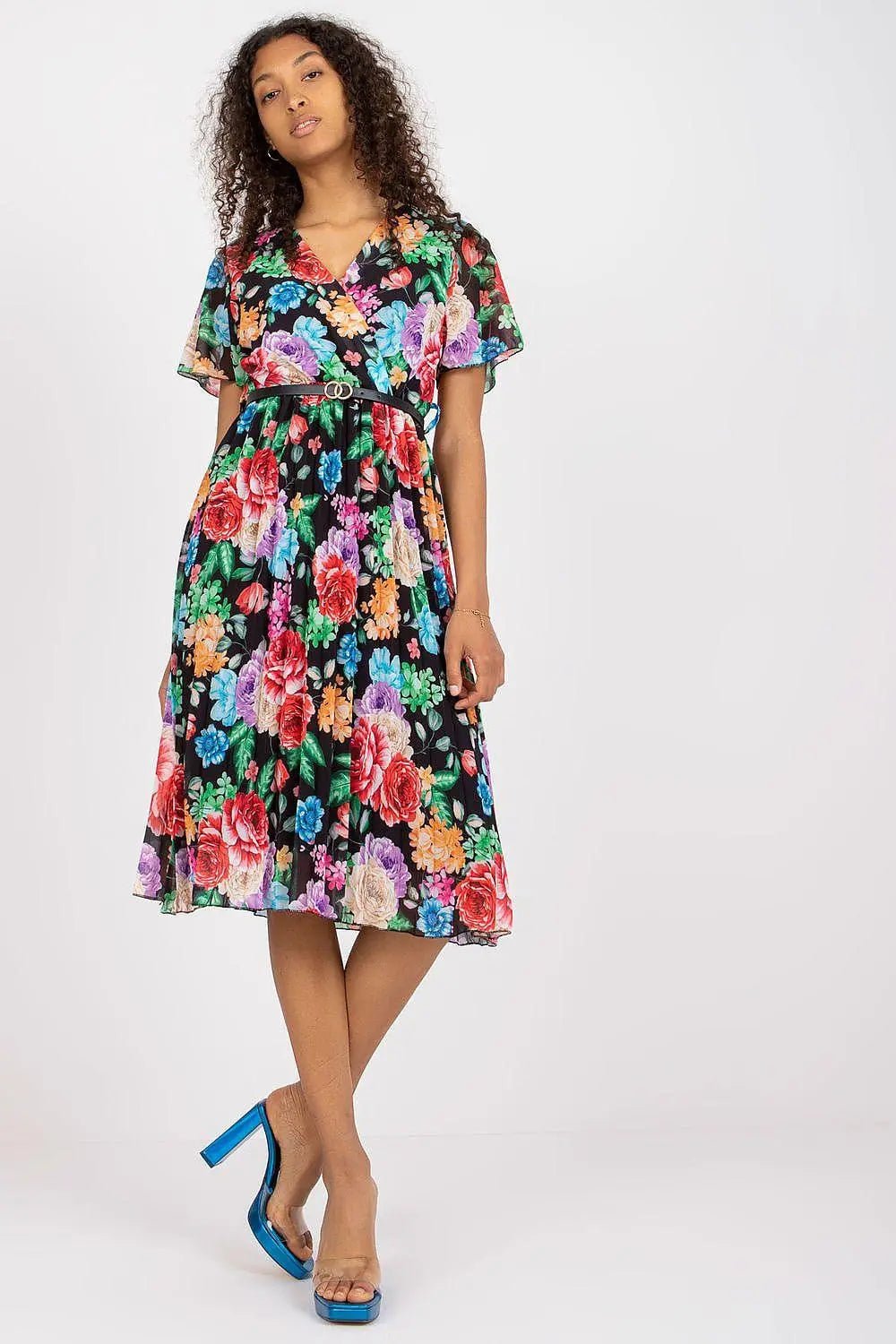 Italy Moda womens elegant polyester decorated lower part pleats daydress - Honesty Sales