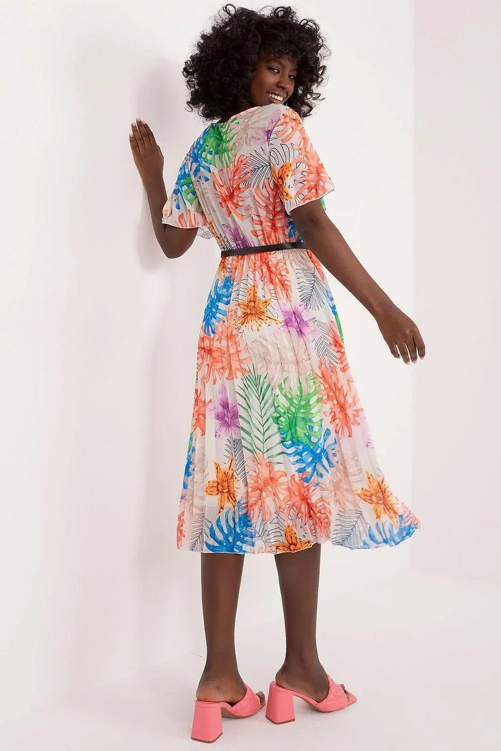 Italy Moda womens elegant polyester decorated lower part pleats daydress - Honesty Sales