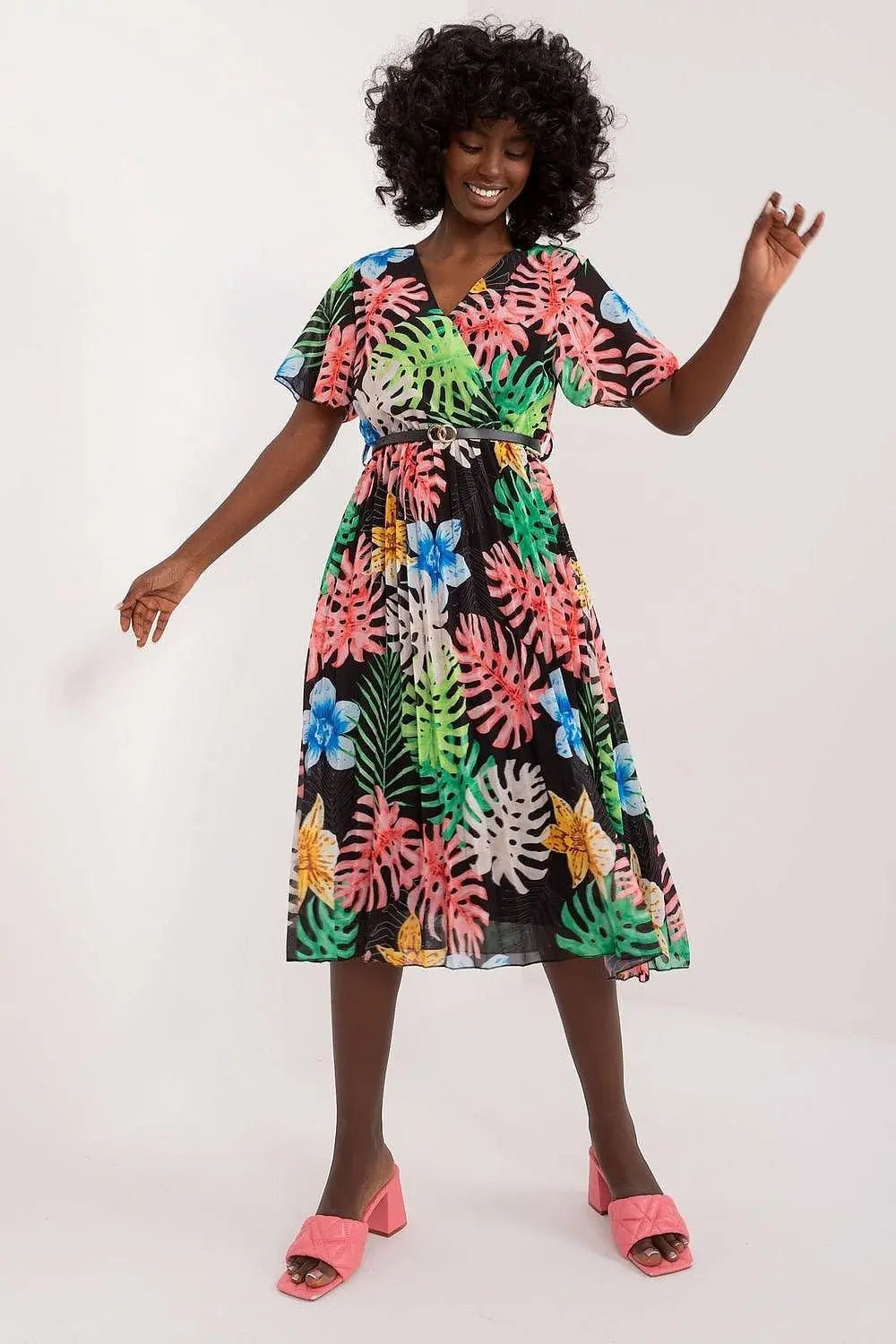 Italy Moda womens elegant polyester decorated lower part pleats daydress - Honesty Sales