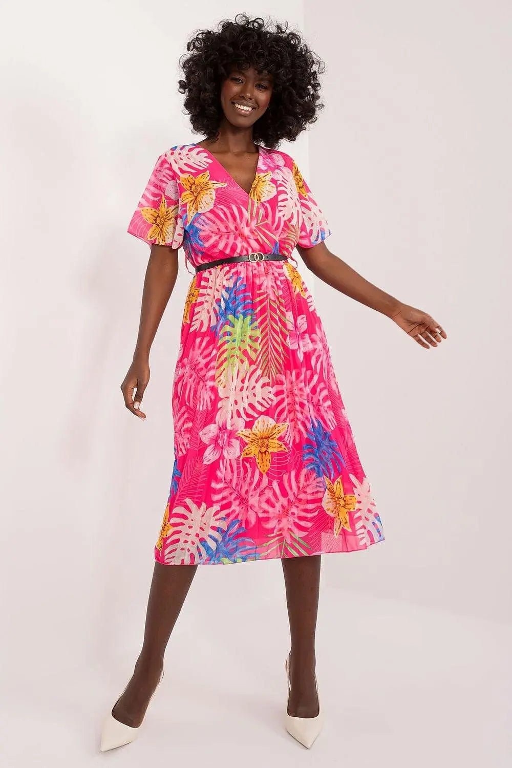 Italy Moda womens elegant polyester decorated lower part pleats daydress - Honesty Sales