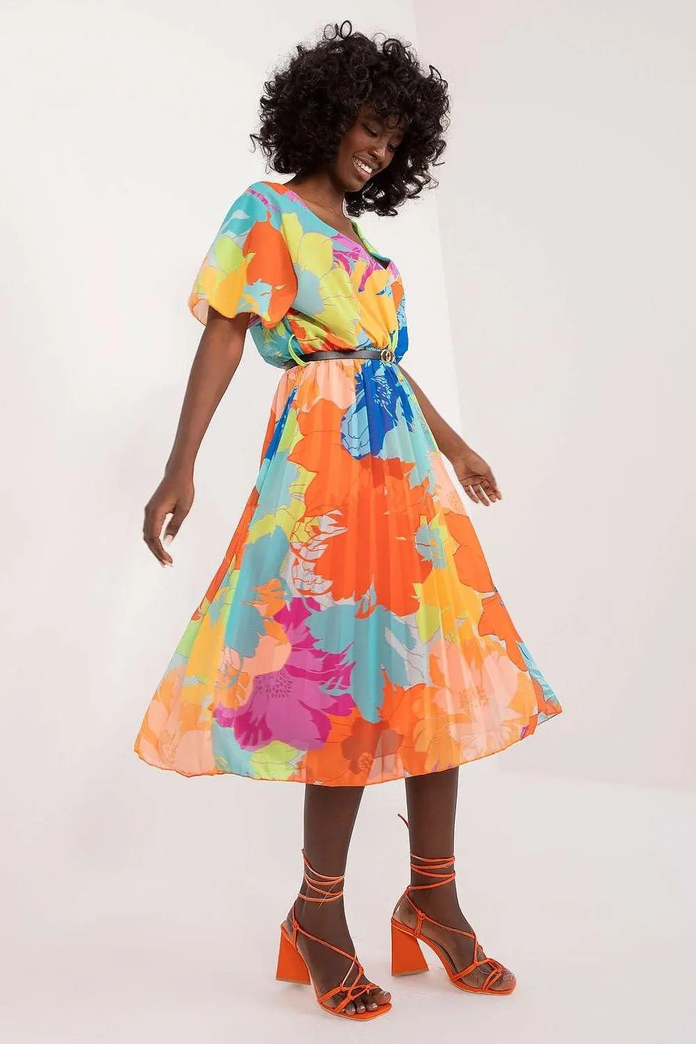 Italy Moda womens elegant polyester decorated lower part pleats daydress - Honesty Sales