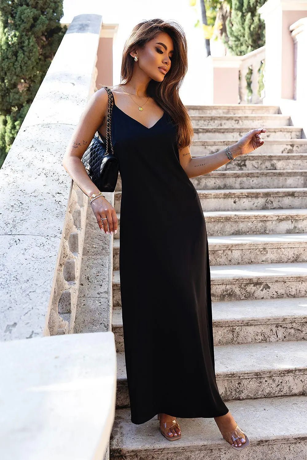IVON heavenly, long lingerie-style dress made of high-quality flowing satin fabric without lining. - Honesty Sales