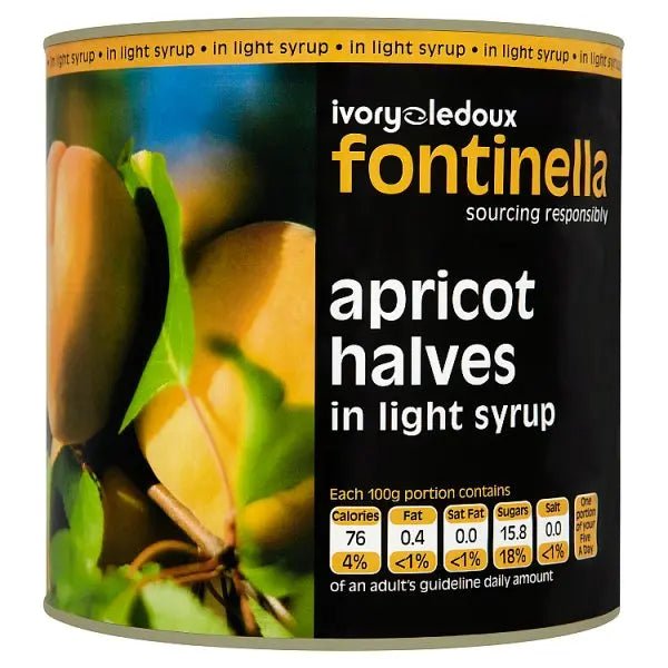 Ivorys Ledoux Fontinella Apricot Halves in Light Syrup 2.5kg - Honesty Sales