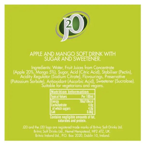 J2O Apple & Mango 12 x 275ml (Case of 12) - Honesty Sales
