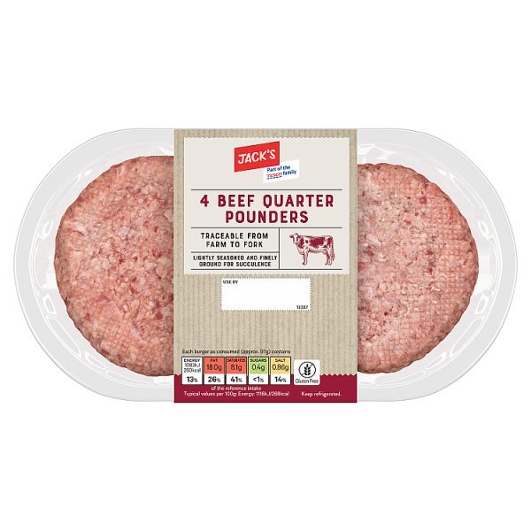 Jack's 4 Beef Quarter Pounders 454g (1 x 454g) - Honesty Sales