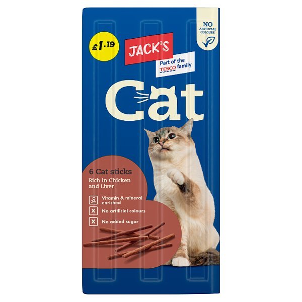 Jack's 6 Cat Sticks Rich in Chicken and Liver 30g (Case of 16) - Honesty Sales