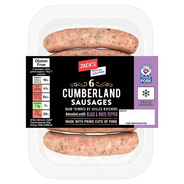 Jack's 6 Cumberland Sausages 400g (1 x 400g) - Honesty Sales