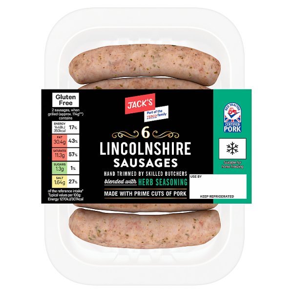 Jack's 6 Lincolnshire Sausages 400g (7 x 400g) - Honesty Sales