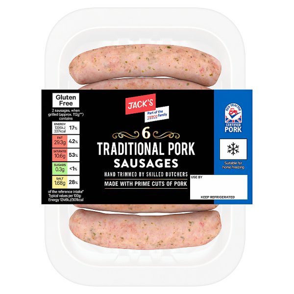 Jack's 6 Traditional Pork Sausages 400g (7 x 400g) - Honesty Sales