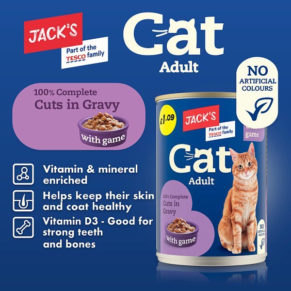 Jack's Adult Cat 100% Complete Cuts in Gravy with Game 415g (Case of 12) - Honesty Sales